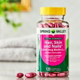 Spring Valley Extra Strength Hair Skin & Nails Collagen Support Softgels, 5000 Mcg Biotin, 120 Count