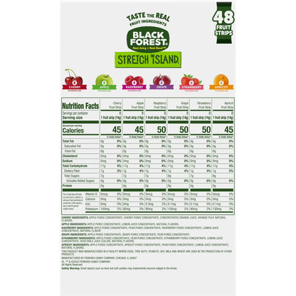 Black Forest Stretch Island Fruit Strips, Variety Pack, 48 Count, Cherry, Apple, Raspberry, Grape, Strawberry, and Apricot, Zero Grams Added Sugar, Non-GMO