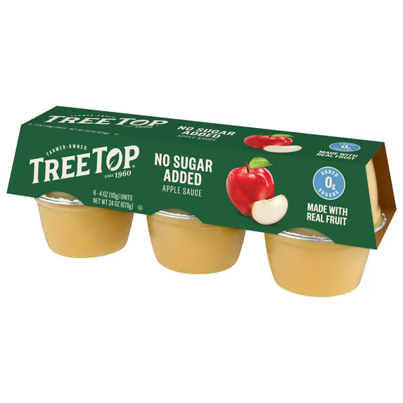 Tree Top No Sugar Added Apple Sauce Cups, 4 Oz, 6 Count