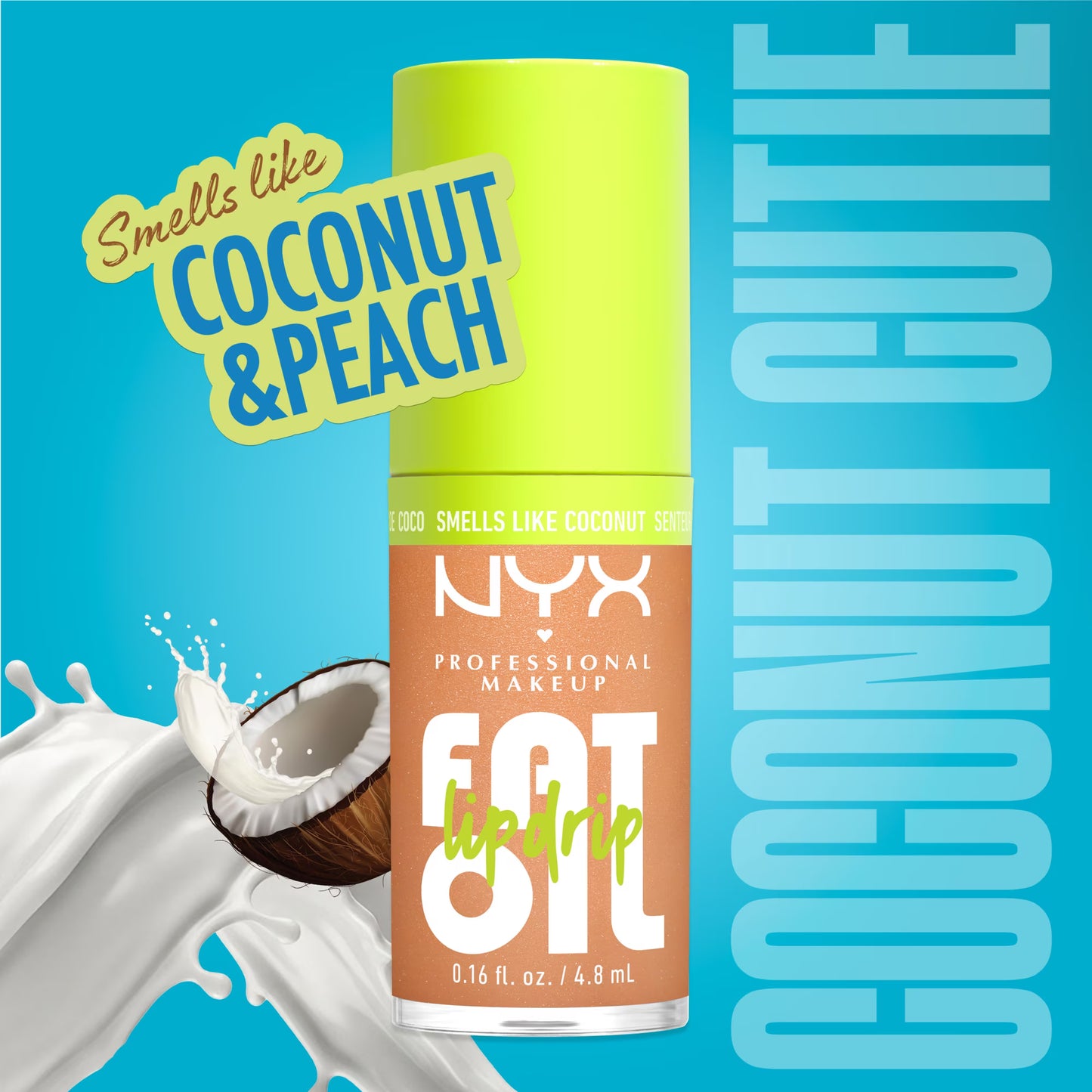 NYX Professional Makeup Fat Oil Lip Drip Lip Oil, 12 Hour Hydration Lip Gloss, Coconut Cutie, 0.16 fl oz