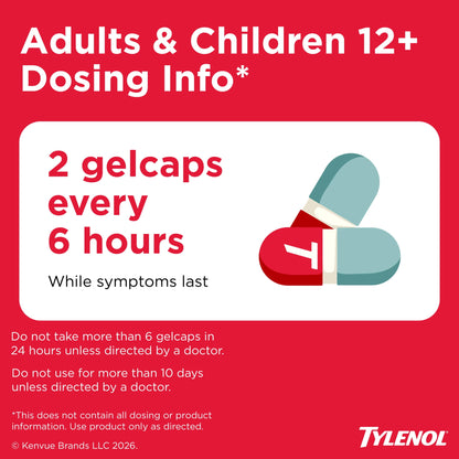 Tylenol Rapid Release Extra Strength Gelcaps, Acetaminophen 500 mg, Strong, Fast, 100 Count
