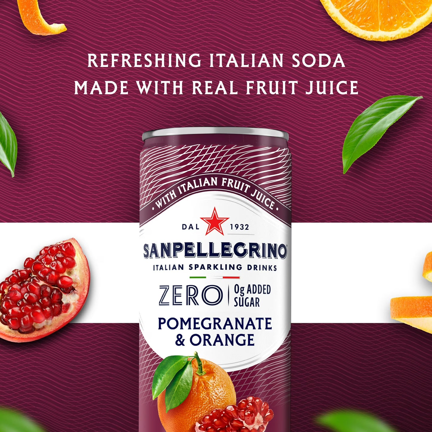 SanPellegrino Soda Italiana Sparkling Orange and Pomegranate, Low Calorie Zero Added Sugar, 24 Pack Cans