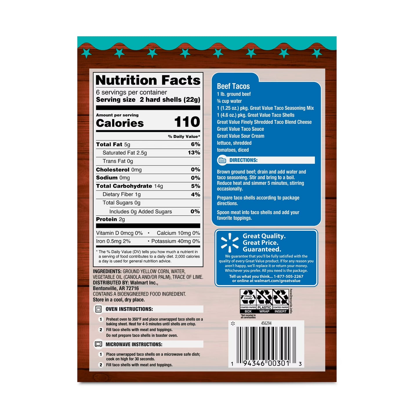 Great Value Taco Shells, 4.6 oz, 12 Count