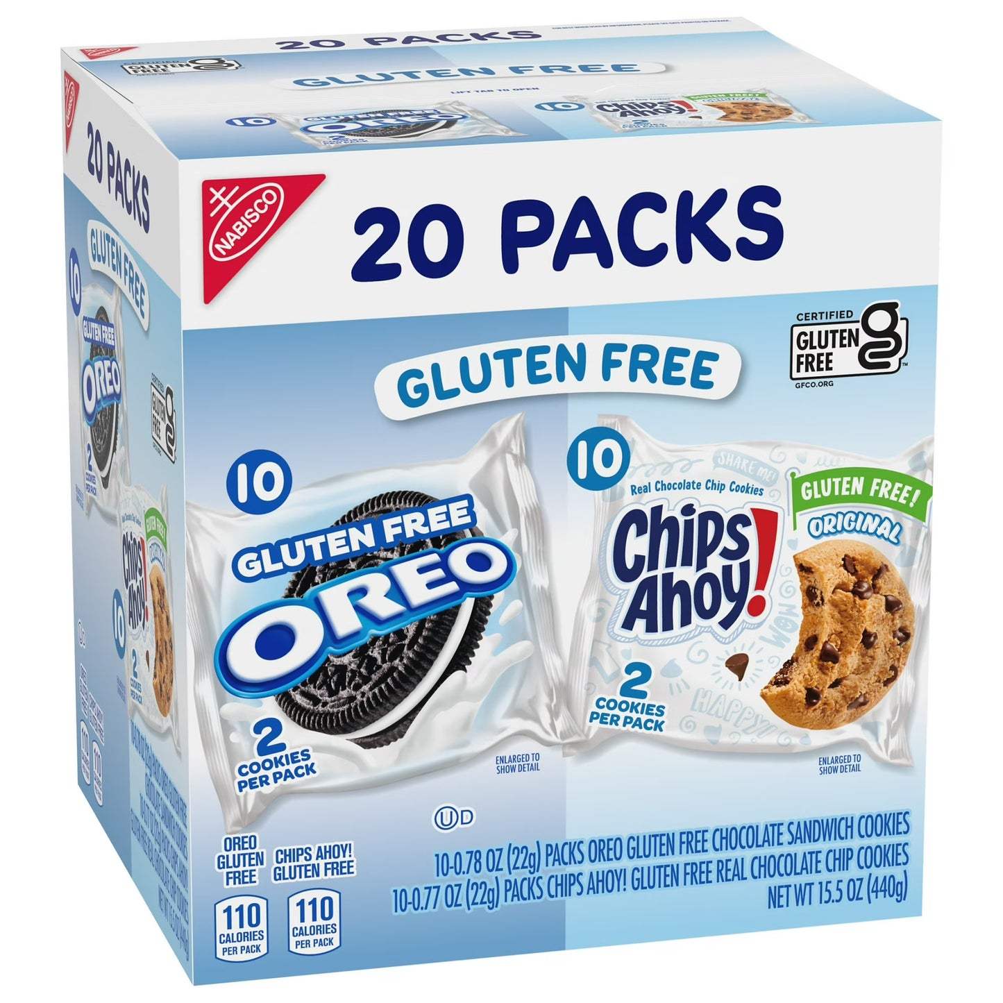 OREO Sandwich Cookies & CHIPS AHOY! Chocolate Chip Cookies Gluten Free Cookies Variety Pack, 20 Snack Packs