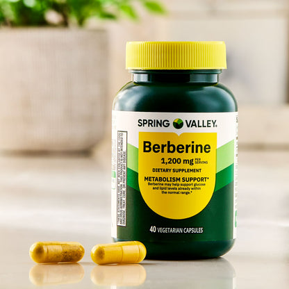 Spring Valley Berberine Metabolism Support Dietary Supplement, 1200 mg, 40 Count