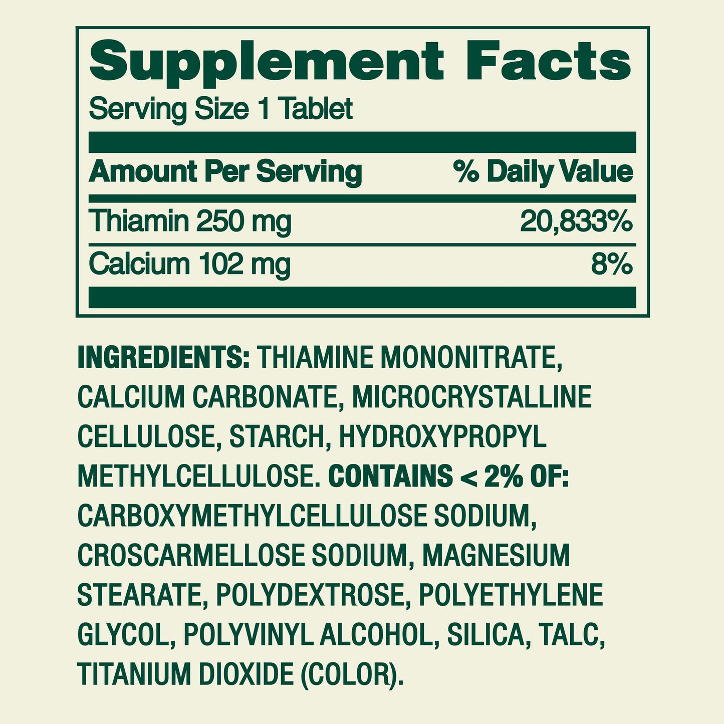 Spring Valley Vitamin B1 Supplement Tablets for Metabolism Support, 250 mg, 100 Count