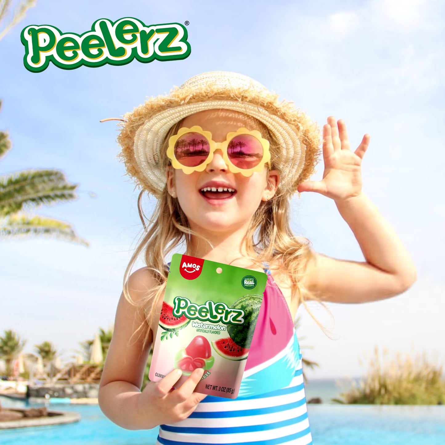 Amos Peelerz, Gummy Candy, Watermelon Flavor, Peelable Gummy, 3 oz Bag