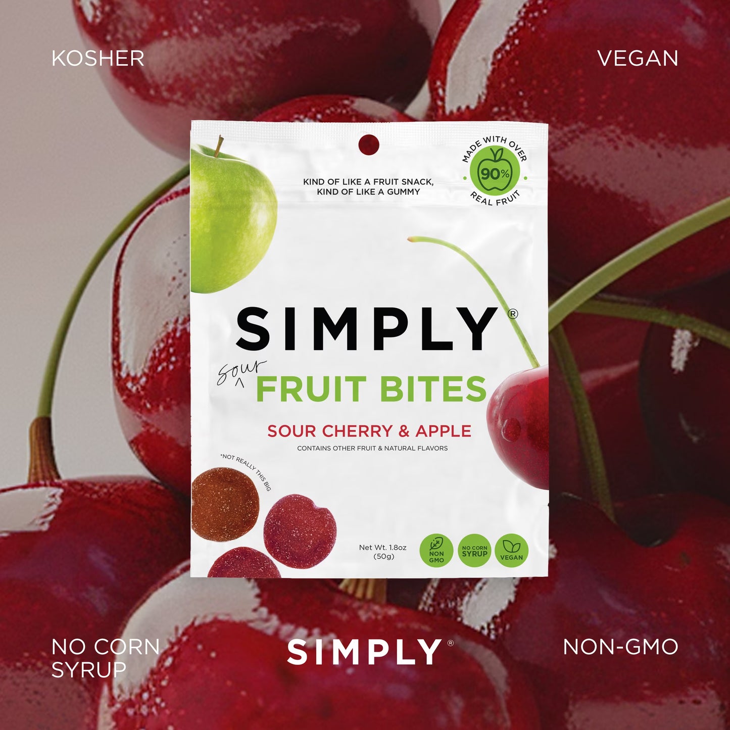 SIMPLYFruit Bites, Healthy Fruit Snacks, Cherry & Apple, 6 Pack (1.8 oz)