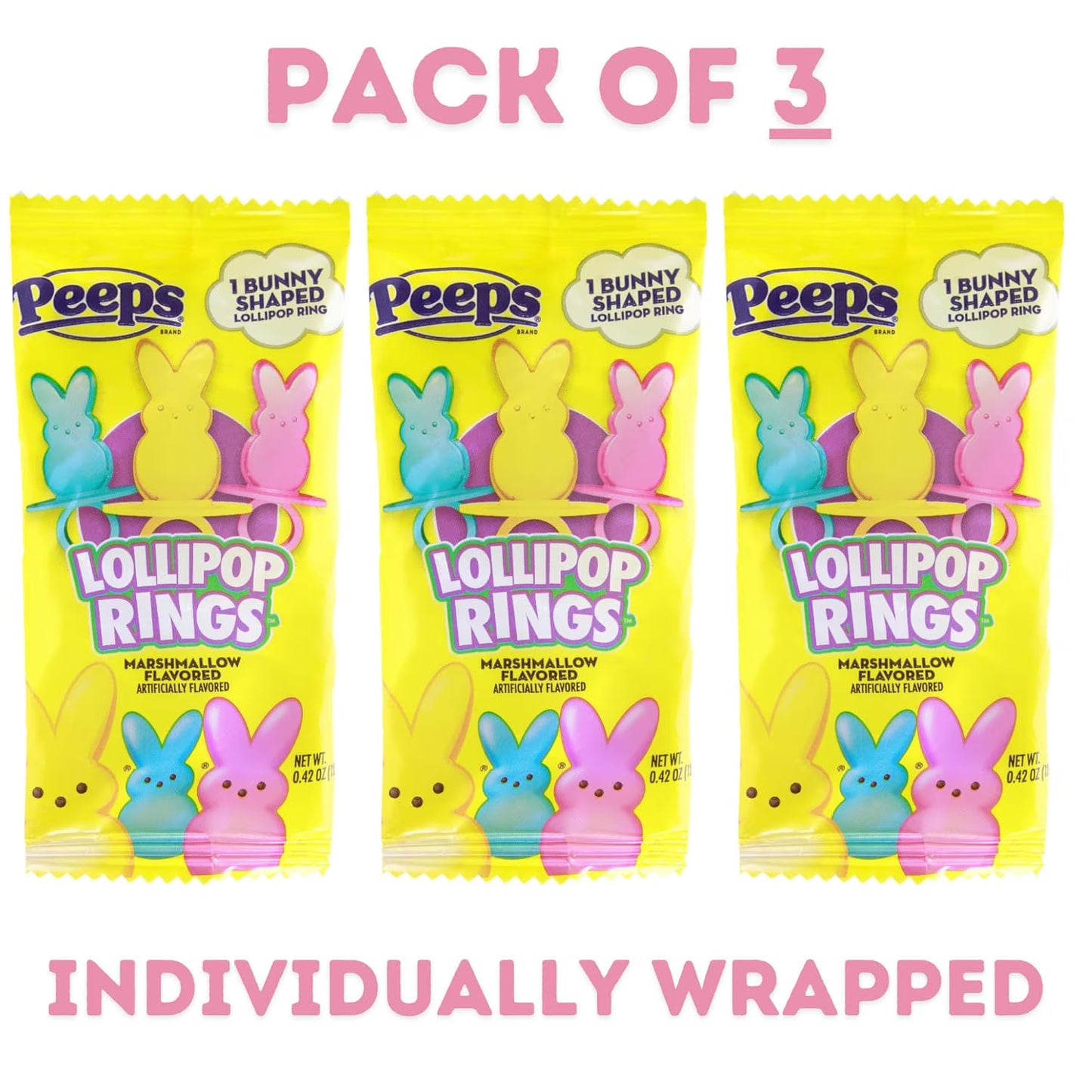 Peeps Easter Lollipop Ring Candy, .42 Ounces Per Ring (Pack of 3)