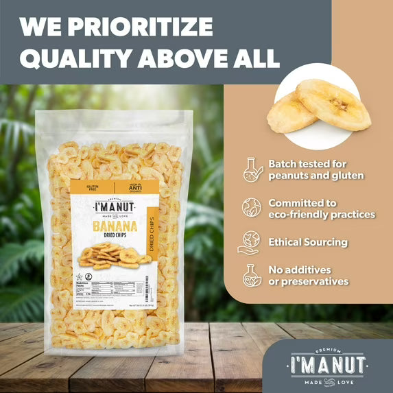 Premium Dried Banana Chips 32oz, Non-GMO, Batch Tested, Gluten & Peanut Free Ethically Sourced Dried Fruit, Kosher
