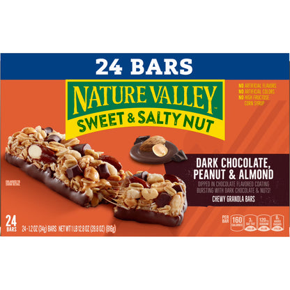 Nature Valley Sweet and Salty Nut Bars, Dark Chocolate Peanut Almond, 24 Bars, 28.8 oz