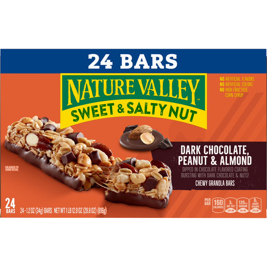 Nature Valley Sweet and Salty Nut Bars, Dark Chocolate Peanut Almond, 24 Bars, 28.8 oz
