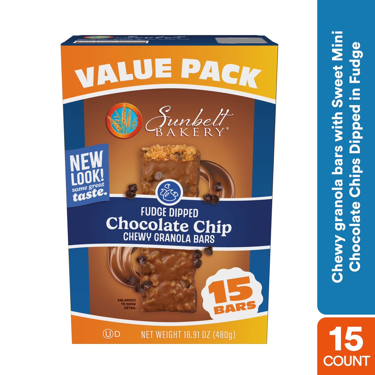 (3 pack) Sunbelt Bakery Chewy Granola Bars, Fudge Dipped Chocolate Chip, 15 Ct Value Pack, 16.91 Oz