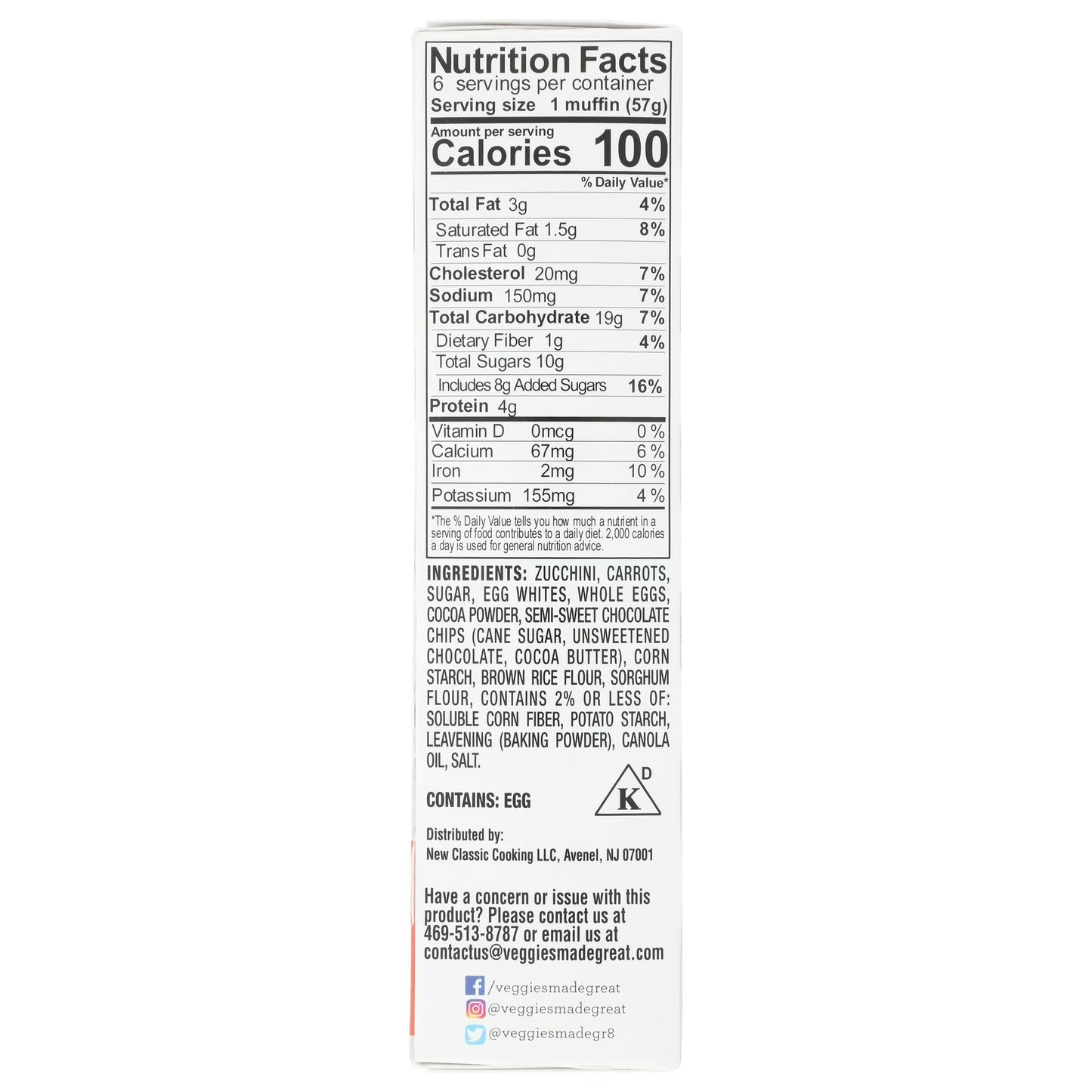 Veggies Made Great Double Chocolate Muffin, 12oz, 6ct Box (Frozen)