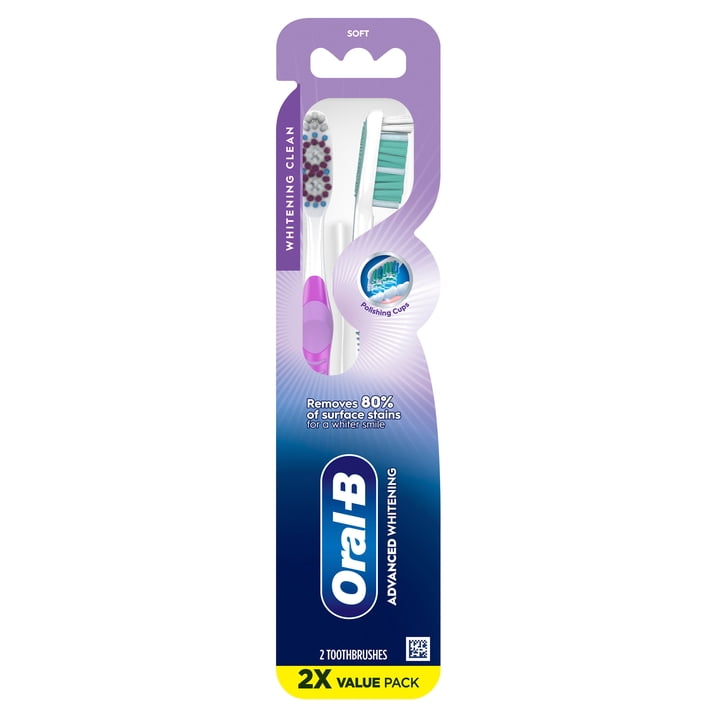Oral-B Toothbrush, Advanced Whitening Manual, Soft, 2 Count