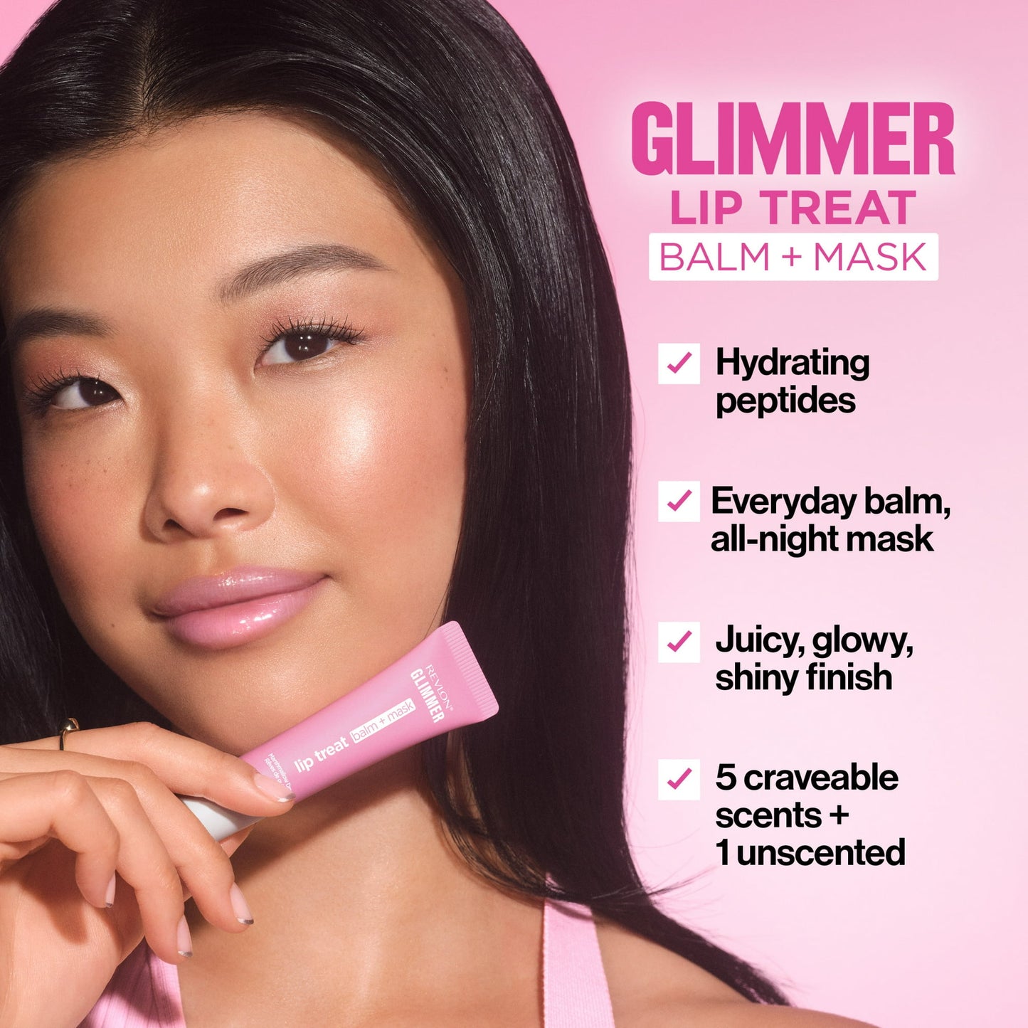 Revlon Glimmer Lip Treat Balm + Mask for Dry Lips, Overnight, 003 Peach Bellini, 0.4 fl oz