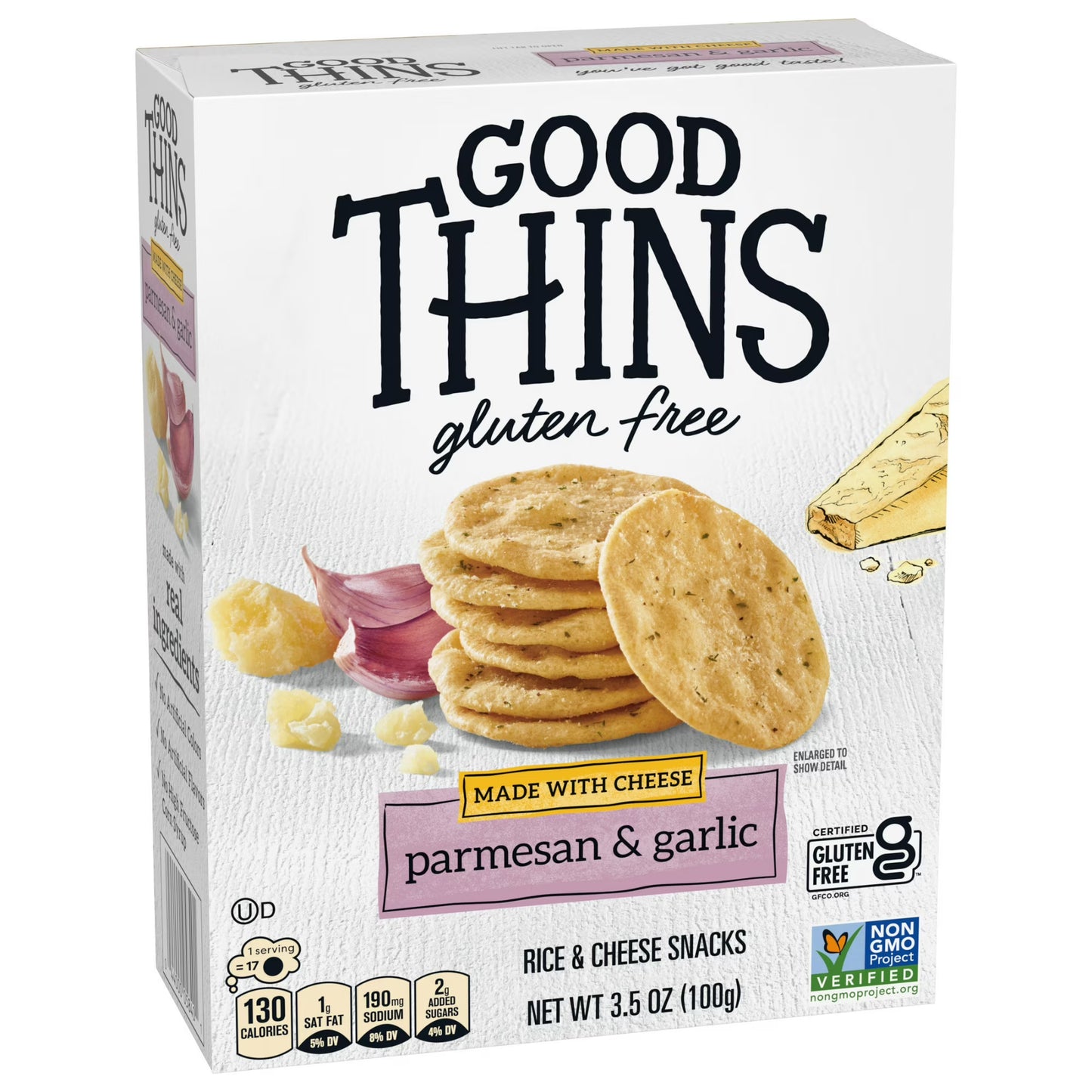 GOOD THINS Parmesan & Garlic Rice & Cheese Snacks Gluten Free Crackers, Snack Crackers, 3.5 oz