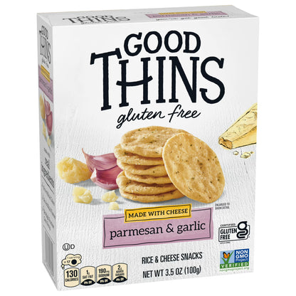 GOOD THINS Parmesan & Garlic Rice & Cheese Snacks Gluten Free Crackers, Snack Crackers, 3.5 oz