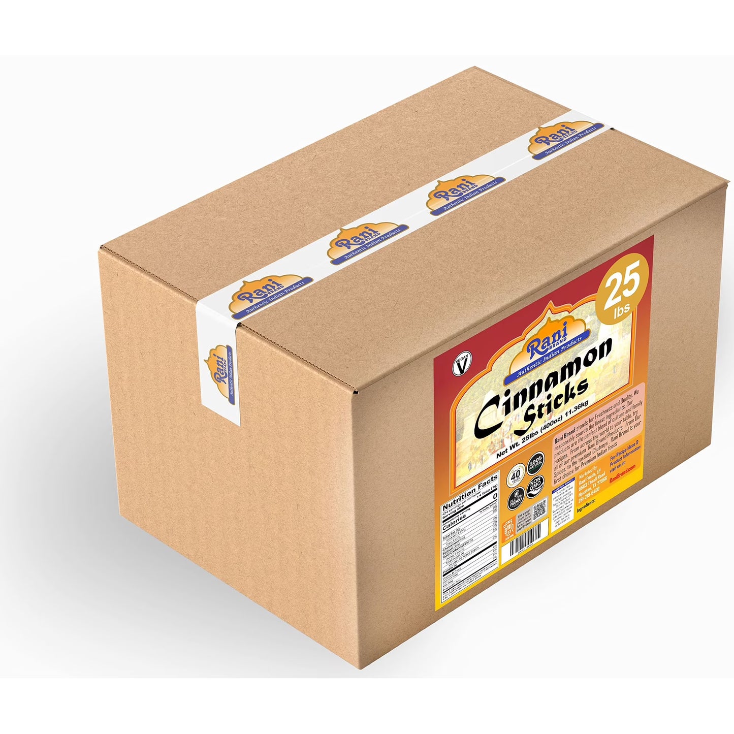 Rani Cinnamon Sticks 400oz (25lbs) 11.63kg Bulk Box - 2300-2500 Sticks - Strong Aroma, Perfect for Baking, Cooking & Beverages | 3+ Inches Length - Cassia Saigon Cinnamon from Vietnam | Kosher