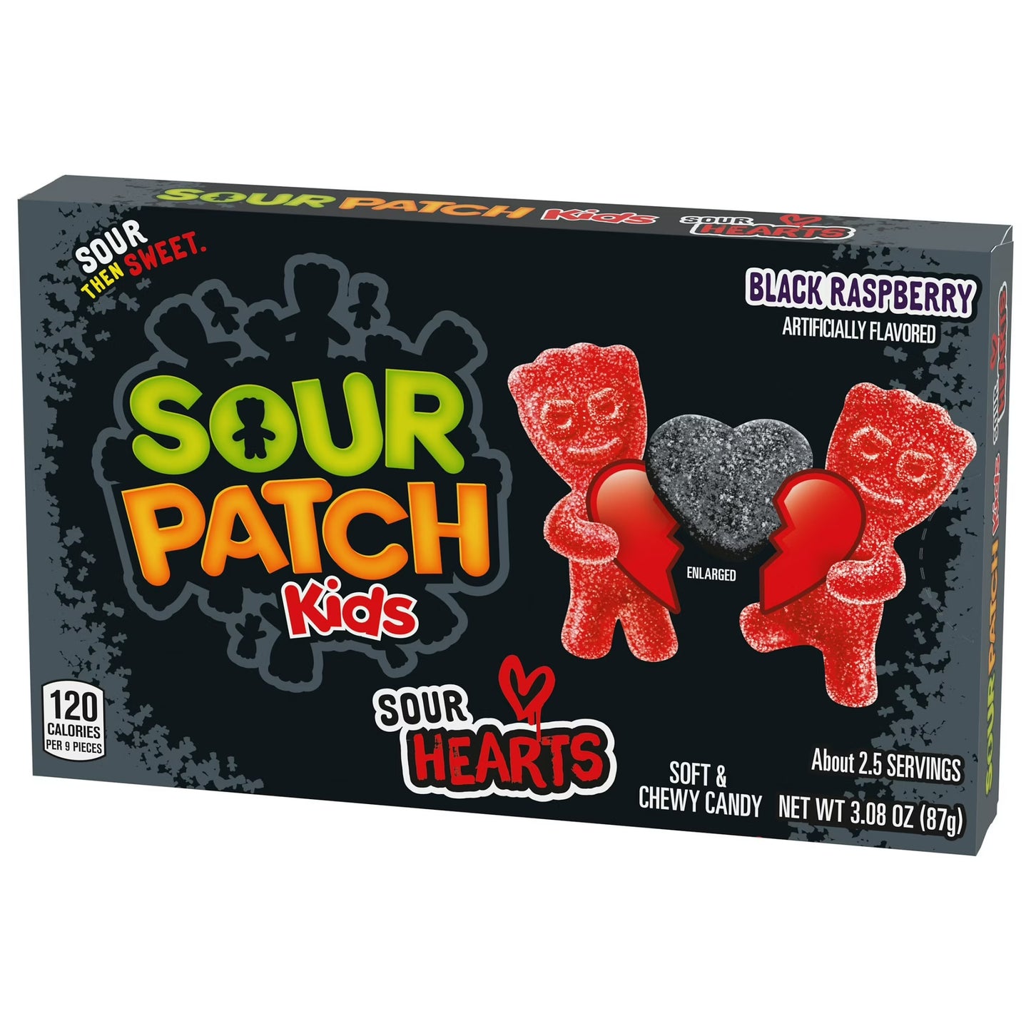 SOUR PATCH KIDS Sour Hearts Black Raspberry Soft & Chewy Candy, Valentines Candy, 3.08 oz