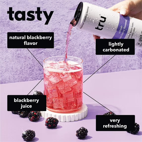 Tru Refresh Sparkling Water, Prickly Pear, Lemon Balm & Blackberry, Monk Fruit Sweetened, 12 fl oz, 12 Pack
