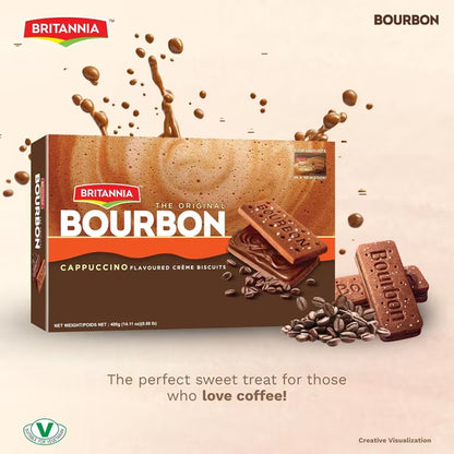 Britannia Bourbon Cappuccino Flavoured Crème Biscuits, Chocolate Sandwich Cookies with Coffee Cream Filling, 400g (14.11 oz)