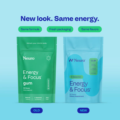 Neuro Energy & Focus Gum with Caffeine, L-Theanine, B Vitamins Spearmint 90 Count Bag