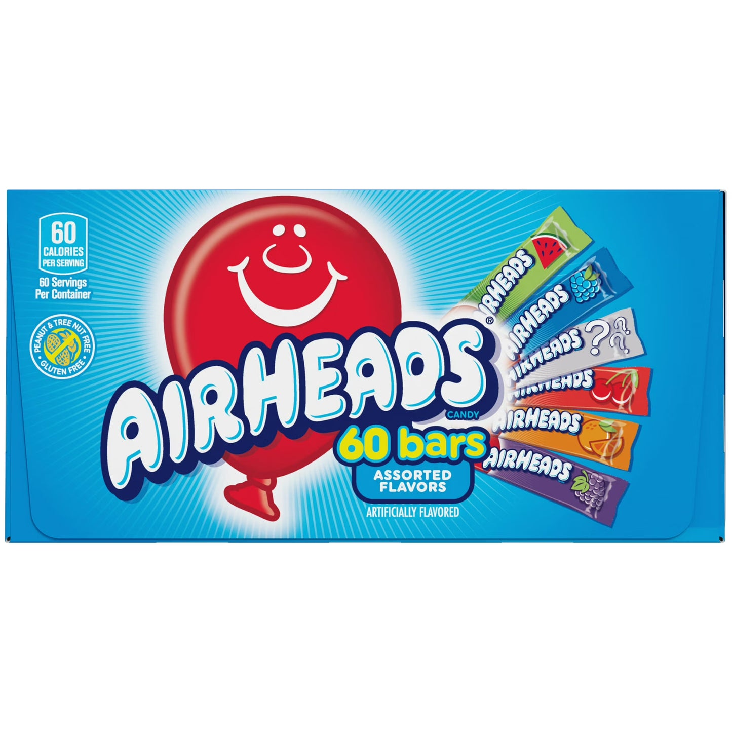 Airheads Peanut-Free Full-Size Chewy Candy Bars, Assorted Fruit Flavors, Bulk Candy Individually Wrapped, 60 Count Display Changemaker Box