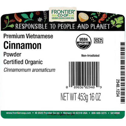 Frontier Co-op Certified Organic Vietnamese Cinnamon, 16 oz. Bag