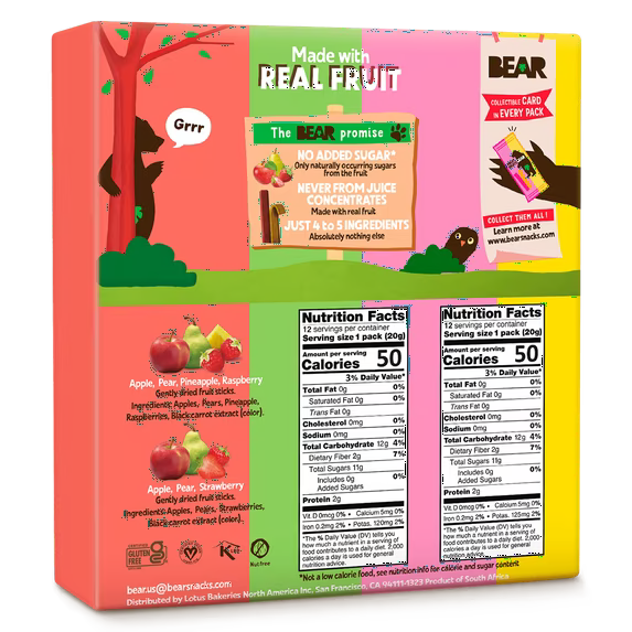 BEAR Fruit Splits Variety Pack 8.4oz, 12ct, Non GMO, Vegan