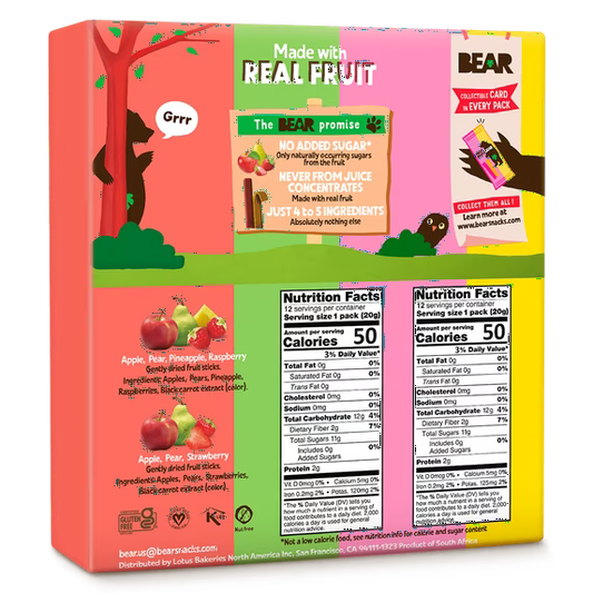 BEAR Fruit Splits Variety Pack 8.4oz, 12ct, Non GMO, Vegan