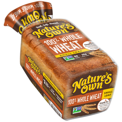 Nature's Own 100% Whole Wheat, Non-GMO Small Loaf Bread, Sandwich Bread, 12 oz Loaf