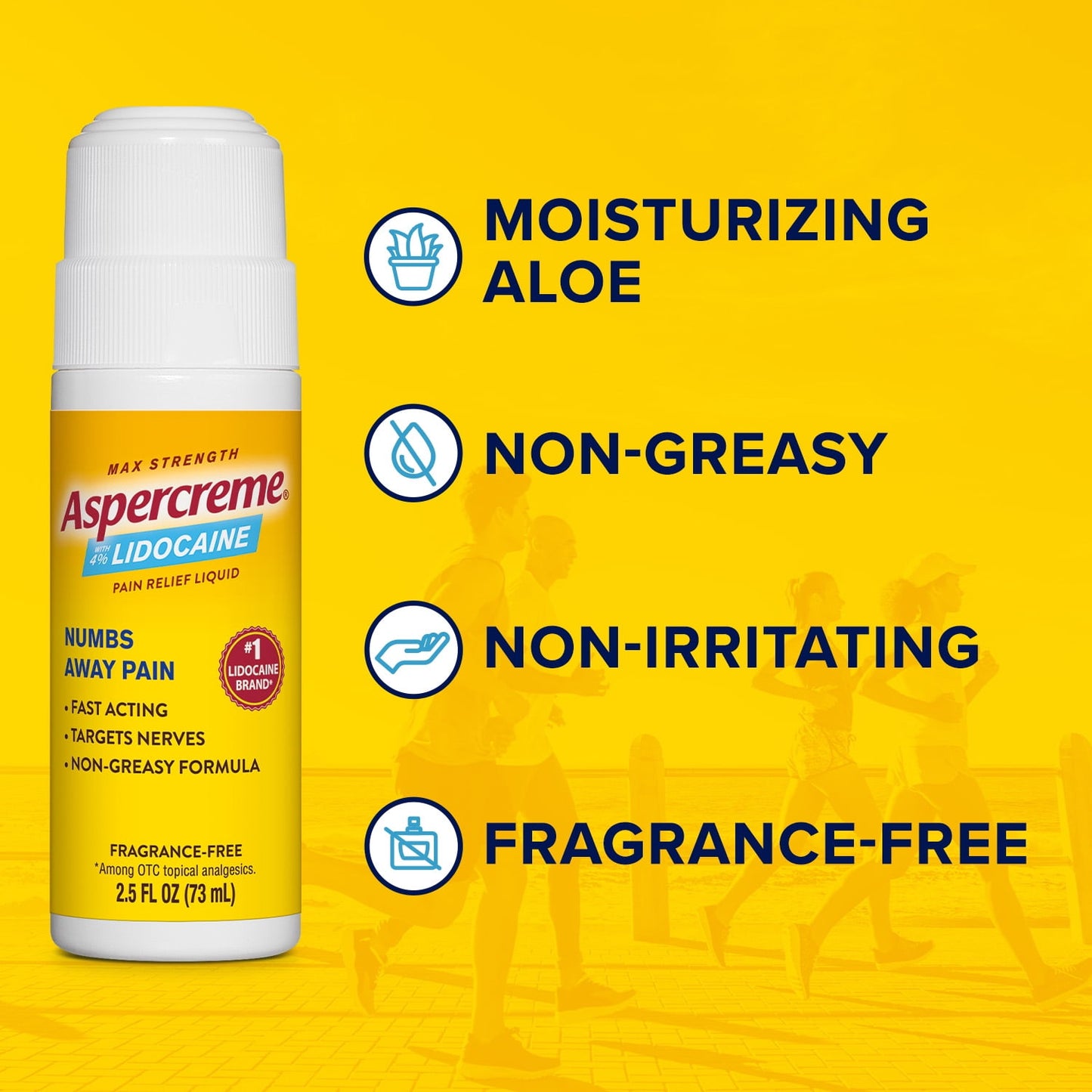 Aspercreme Max Strength Topical Numbing Pain Reliever Roll-on Liquid, 4% Lidocaine, Odor Free, 2.5 fl oz