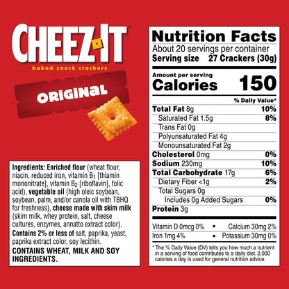 Cheez-It Original Cheese Crackers, Baked Snack Crackers, 21 oz