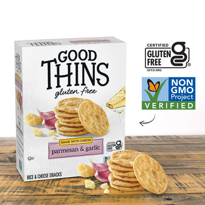 GOOD THINS Parmesan & Garlic Rice & Cheese Snacks Gluten Free Crackers, Snack Crackers, 3.5 oz