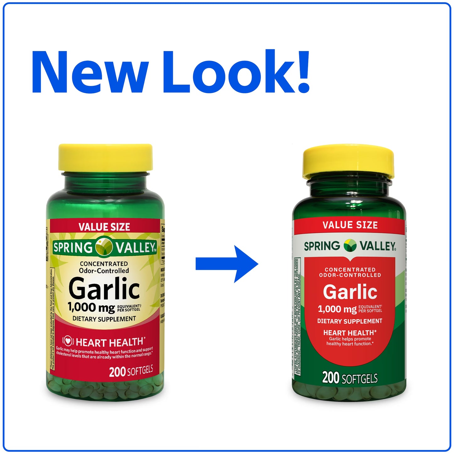 (3 pack) Spring Valley Odor-Controlled Garlic Dietary Supplement Softgels for Heart Health, 1000 mg, 200 Count