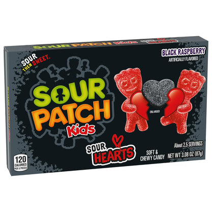 SOUR PATCH KIDS Sour Hearts Black Raspberry Soft & Chewy Candy, Valentines Candy, 3.08 oz