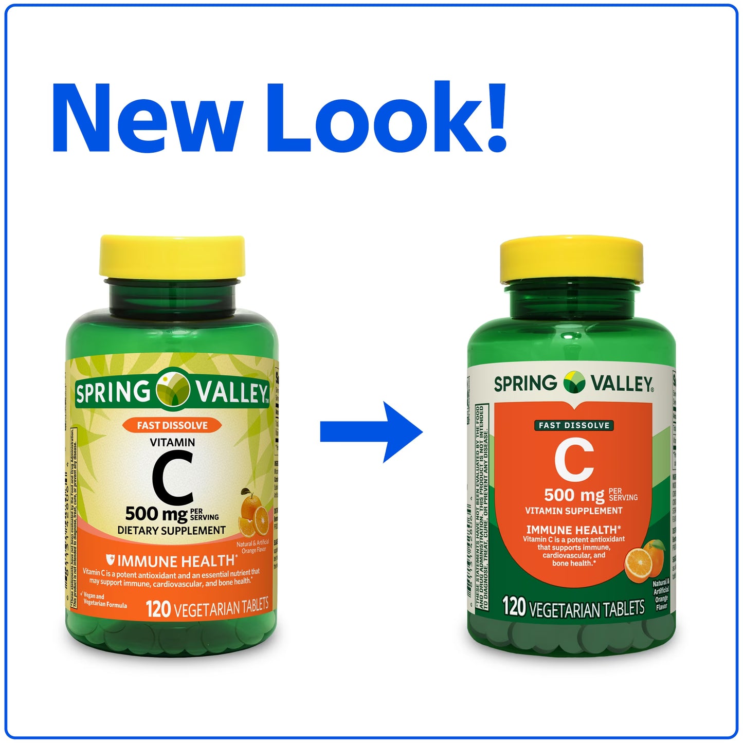 Spring Valley Vitamin C Dietary Supplement, Orange Flavor, 500 mg, 120 Count, Fast Dissolve Tablets for Immune Health