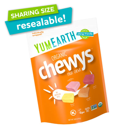 YumEarth Organic Chewys Assorted Fruit Flavors, Gluten Free Chewy Candy, 5oz Bag