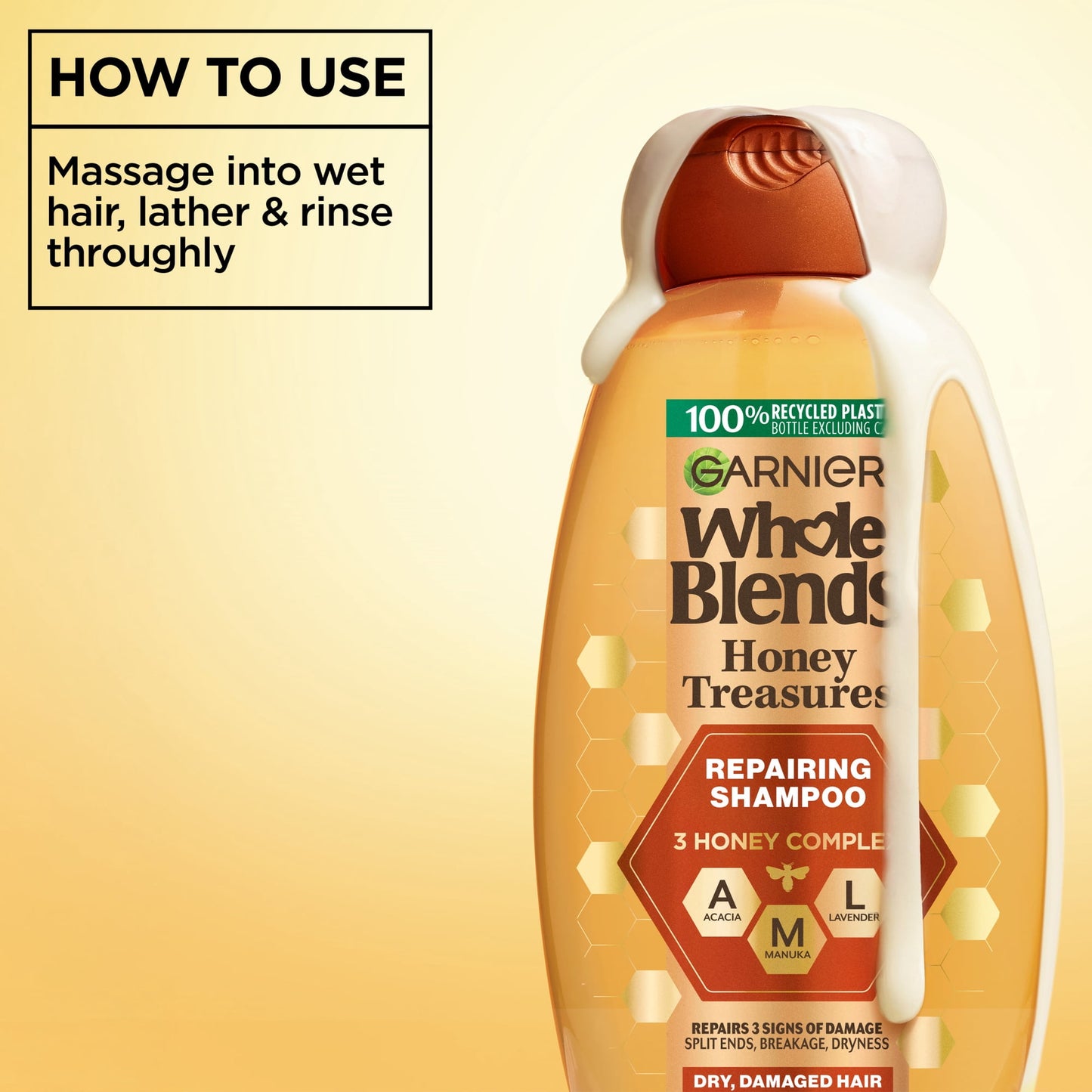 Garnier Whole Blends Honey Treasures Repairing Shampoo for Dry, Damaged Hair, 28 fl oz