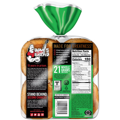 Dave's Killer Bread 21 Whole Grains and Seeds Organic Hamburger Buns, 8 Count, Shelf-Stable