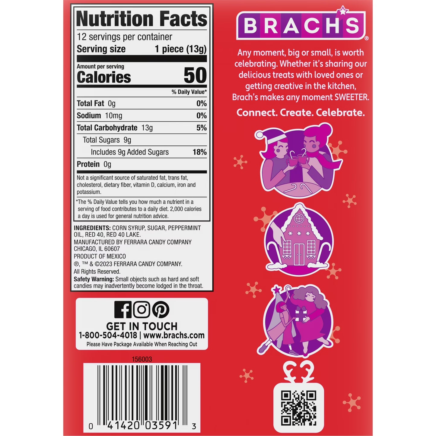 Brach's Peppermint Candy Canes, Christmas Candy Canes, 5.3 oz, 12 Count