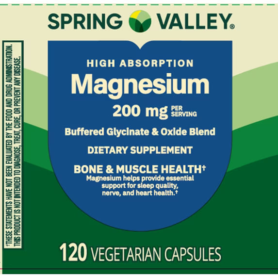 Spring Valley High Absorption Magnesium 200mg Supplement - 120 Capsules