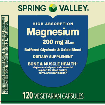Spring Valley High Absorption Magnesium 200mg Supplement - 120 Capsules