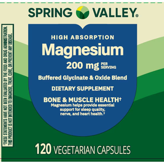 Spring Valley High Absorption Magnesium 200mg Supplement - 120 Capsules