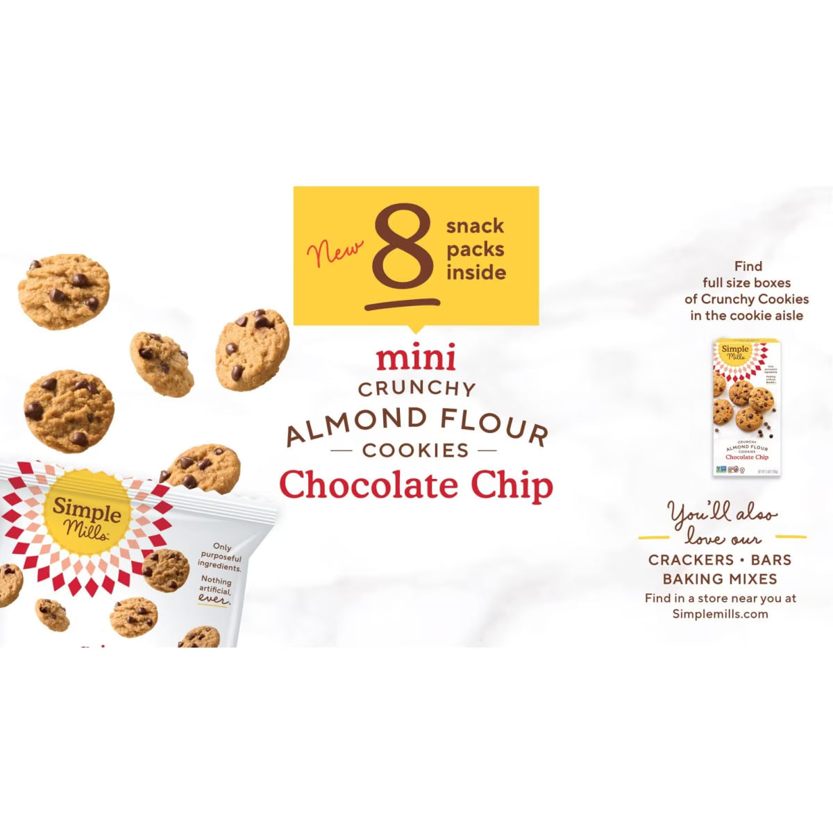Simple Mills Mini Crunchy Chocolate Chip Gluten Free Cookies 0.8 oz, 8 Count