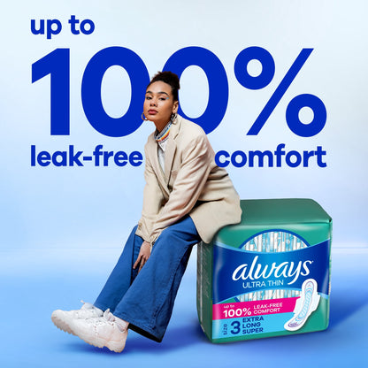 Always Ultra Thin Daytime Pads with Wings, Size 3, Unscented, 38 Count