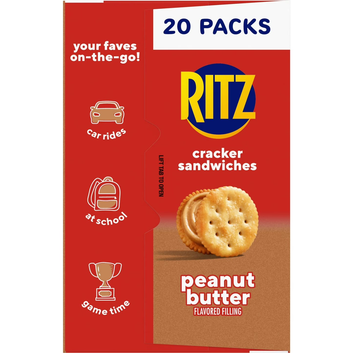 RITZ Peanut Butter Sandwich Crackers, Lunch Snacks, 20 Snack Packs (6 Crackers Per Pack)