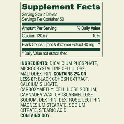 Spring Valley Black Cohosh Menopause Support Dietary Supplement Tablets, 40 mg, 100 Count