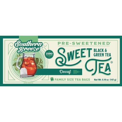 Southern Breeze Hot Brew Sweet Tea Decaf Iced Tea with Black Tea and Zero Carbs Zero Sugar, 22 Family Size Tea Bags, Pack of 6